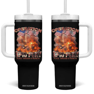Operation Epic Fury Peace Through Strength Tumbler With Handle Patriotic Explosion America Power TS02 One Size: 40 oz Black Print Your Wear