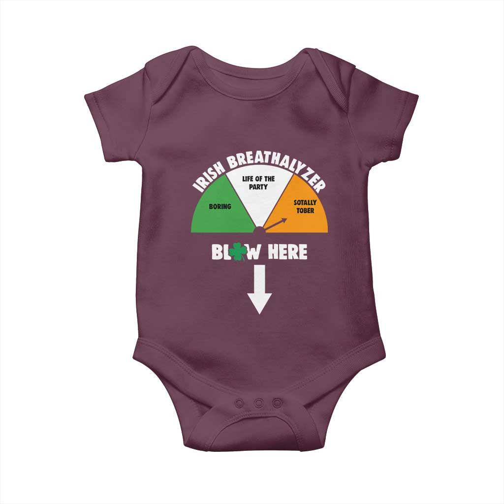 Irish Breathalyzer Blow Here Funny Drinking Gauge Baby Onesie St Patricks Day Party Offensive Adult Humor TS02 Maroon Print Your Wear