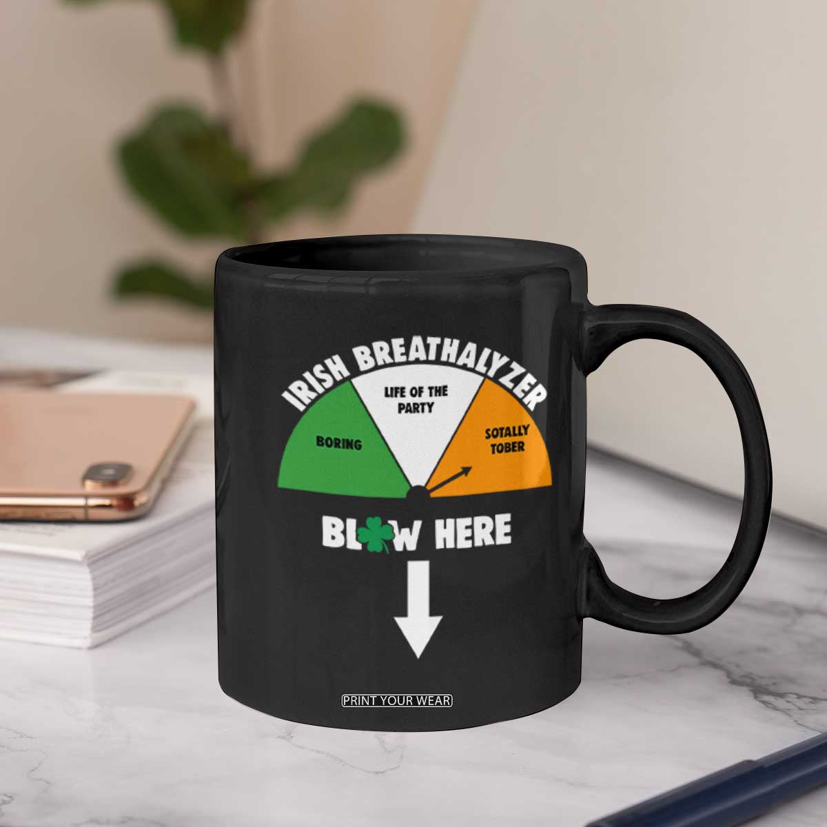 Irish Breathalyzer Blow Here Funny Drinking Gauge Coffee Mug St Patricks Day Party Offensive Adult Humor TS02 Print Your Wear