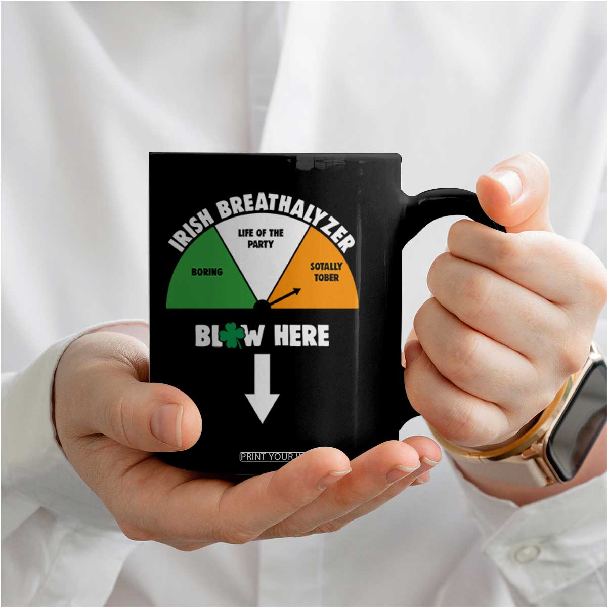 Irish Breathalyzer Blow Here Funny Drinking Gauge Coffee Mug St Patricks Day Party Offensive Adult Humor TS02 Print Your Wear