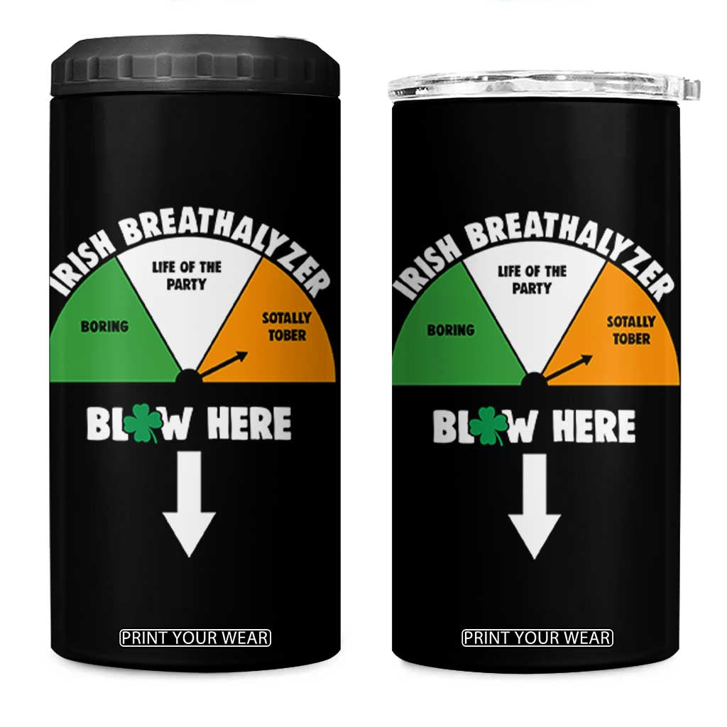 Irish Breathalyzer Blow Here Funny Drinking Gauge 4 in 1 Can Cooler Tumbler St Patricks Day Party Offensive Adult Humor TS02 One Size: 16 oz Black Print Your Wear