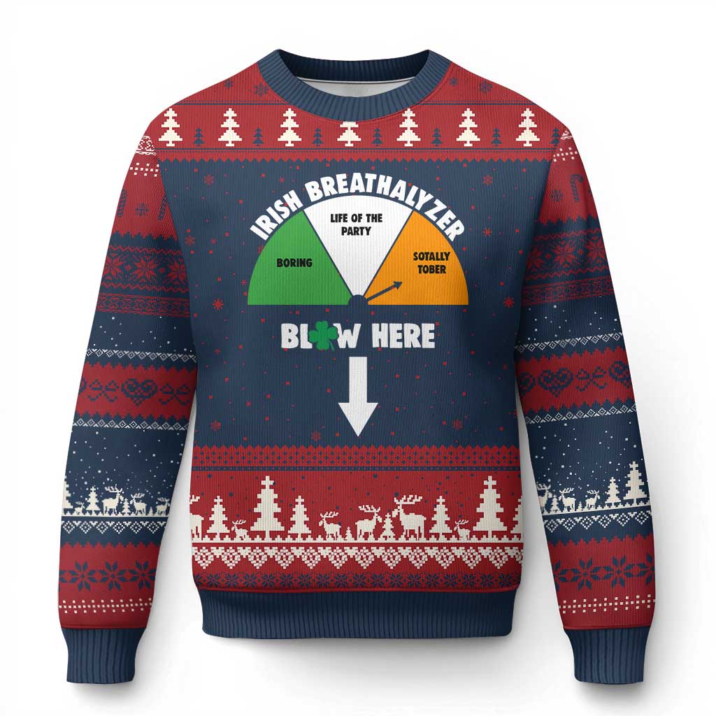 Irish Breathalyzer Blow Here Funny Drinking Gauge Ugly Christmas Sweater St Patricks Day Party Offensive Adult Humor TS02 Navy Red Print Your Wear