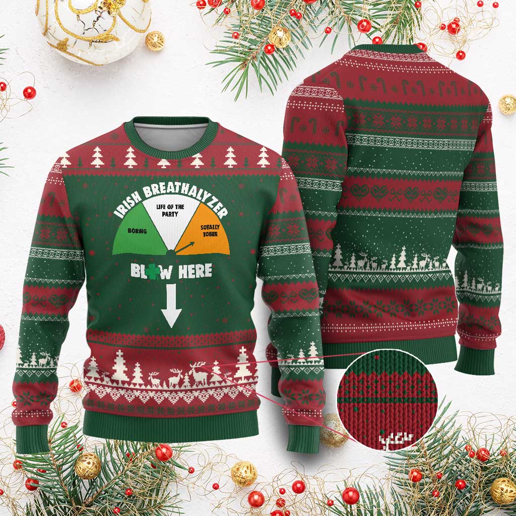 Irish Breathalyzer Blow Here Funny Drinking Gauge Ugly Christmas Sweater St Patricks Day Party Offensive Adult Humor TS02 Red Green Print Your Wear