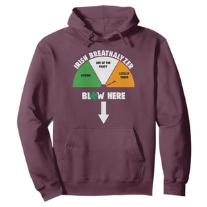 Irish Breathalyzer Blow Here Funny Drinking Gauge Hoodie St Patricks Day Party Offensive Adult Humor TS02 Maroon Print Your Wear