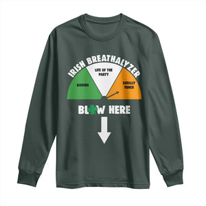 Irish Breathalyzer Blow Here Funny Drinking Gauge Long Sleeve Shirt St Patricks Day Party Offensive Adult Humor TS02 Dark Forest Green Print Your Wear