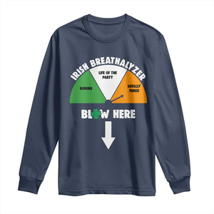 Irish Breathalyzer Blow Here Funny Drinking Gauge Long Sleeve Shirt St Patricks Day Party Offensive Adult Humor TS02 Navy Print Your Wear