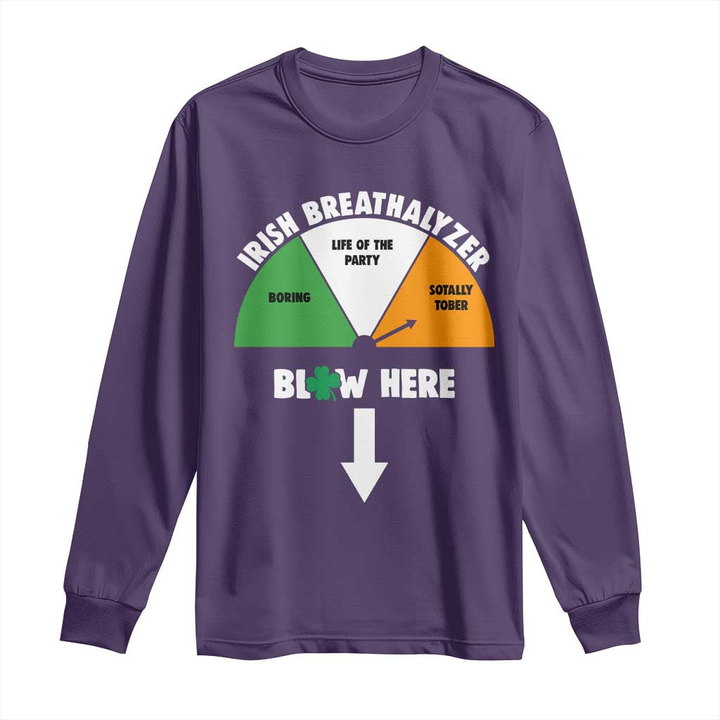 Irish Breathalyzer Blow Here Funny Drinking Gauge Long Sleeve Shirt St Patricks Day Party Offensive Adult Humor TS02 Purple Print Your Wear