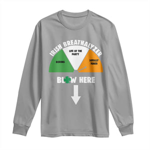 Irish Breathalyzer Blow Here Funny Drinking Gauge Long Sleeve Shirt St Patricks Day Party Offensive Adult Humor TS02 Sport Gray Print Your Wear