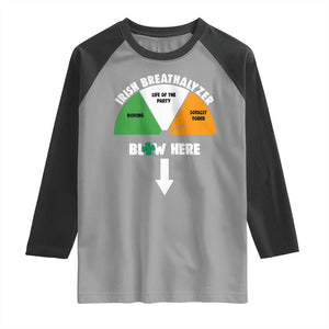 Irish Breathalyzer Blow Here Funny Drinking Gauge Raglan Shirt St Patricks Day Party Offensive Adult Humor TS02 Sport Gray Black Print Your Wear