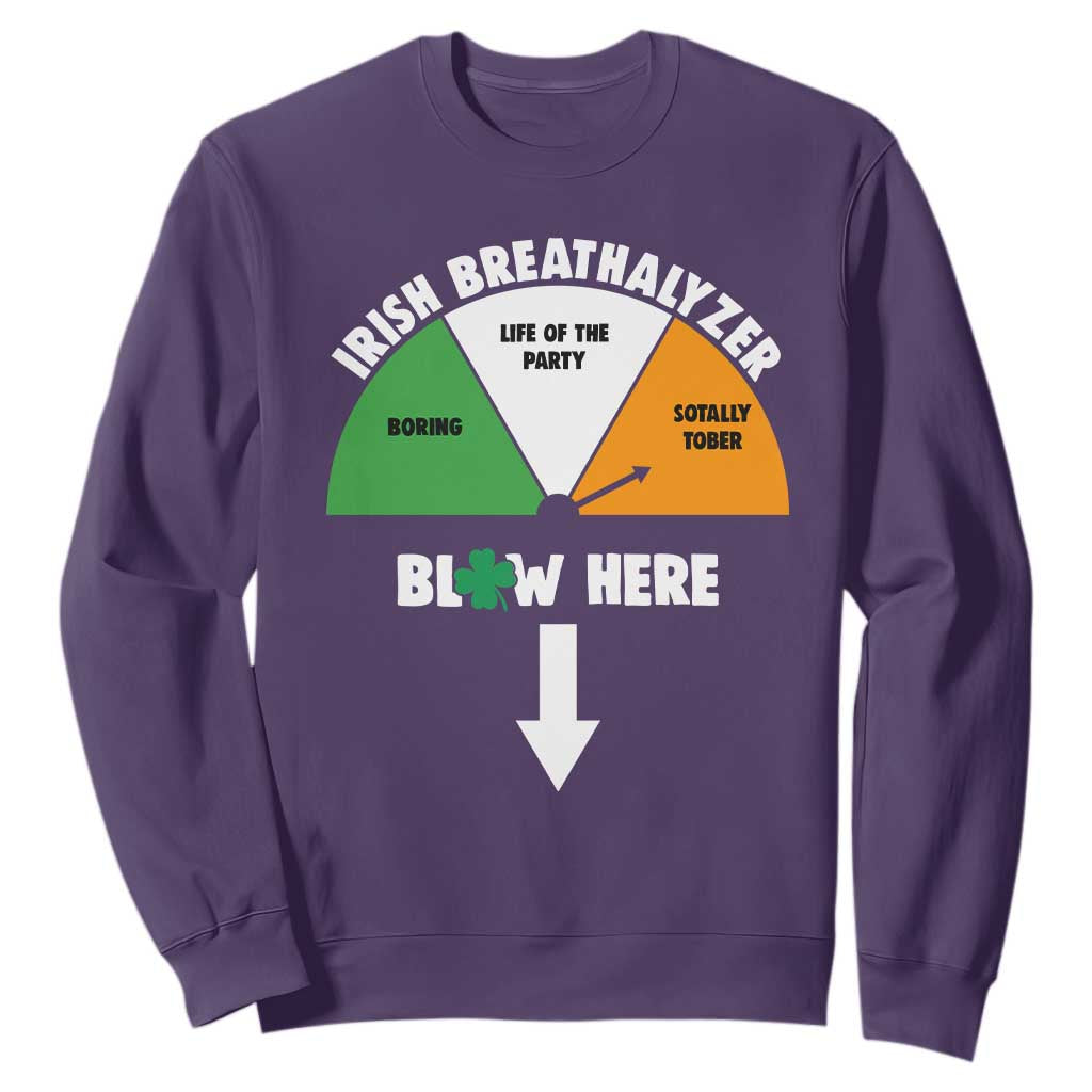 Irish Breathalyzer Blow Here Funny Drinking Gauge Sweatshirt St Patricks Day Party Offensive Adult Humor TS02 Purple Print Your Wear