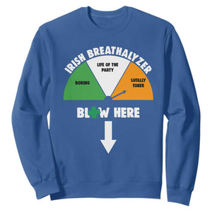 Irish Breathalyzer Blow Here Funny Drinking Gauge Sweatshirt St Patricks Day Party Offensive Adult Humor TS02 Royal Blue Print Your Wear