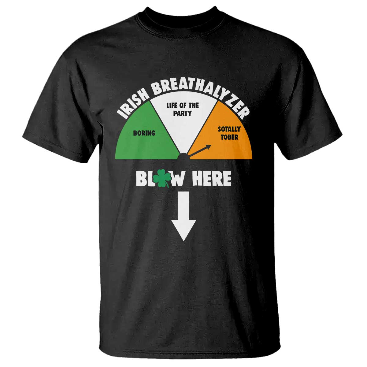 Irish Breathalyzer Blow Here Funny Drinking Gauge T Shirt St Patricks Day Party Offensive Adult Humor TS02 Black Print Your Wear
