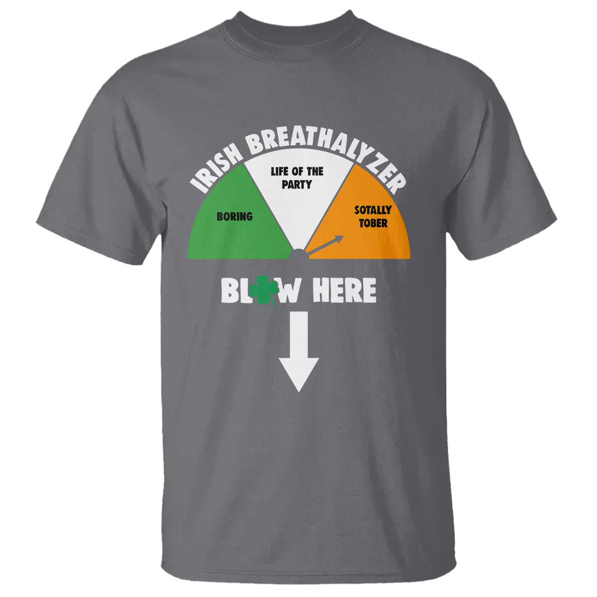 Irish Breathalyzer Blow Here Funny Drinking Gauge T Shirt St Patricks Day Party Offensive Adult Humor TS02 Charcoal Print Your Wear