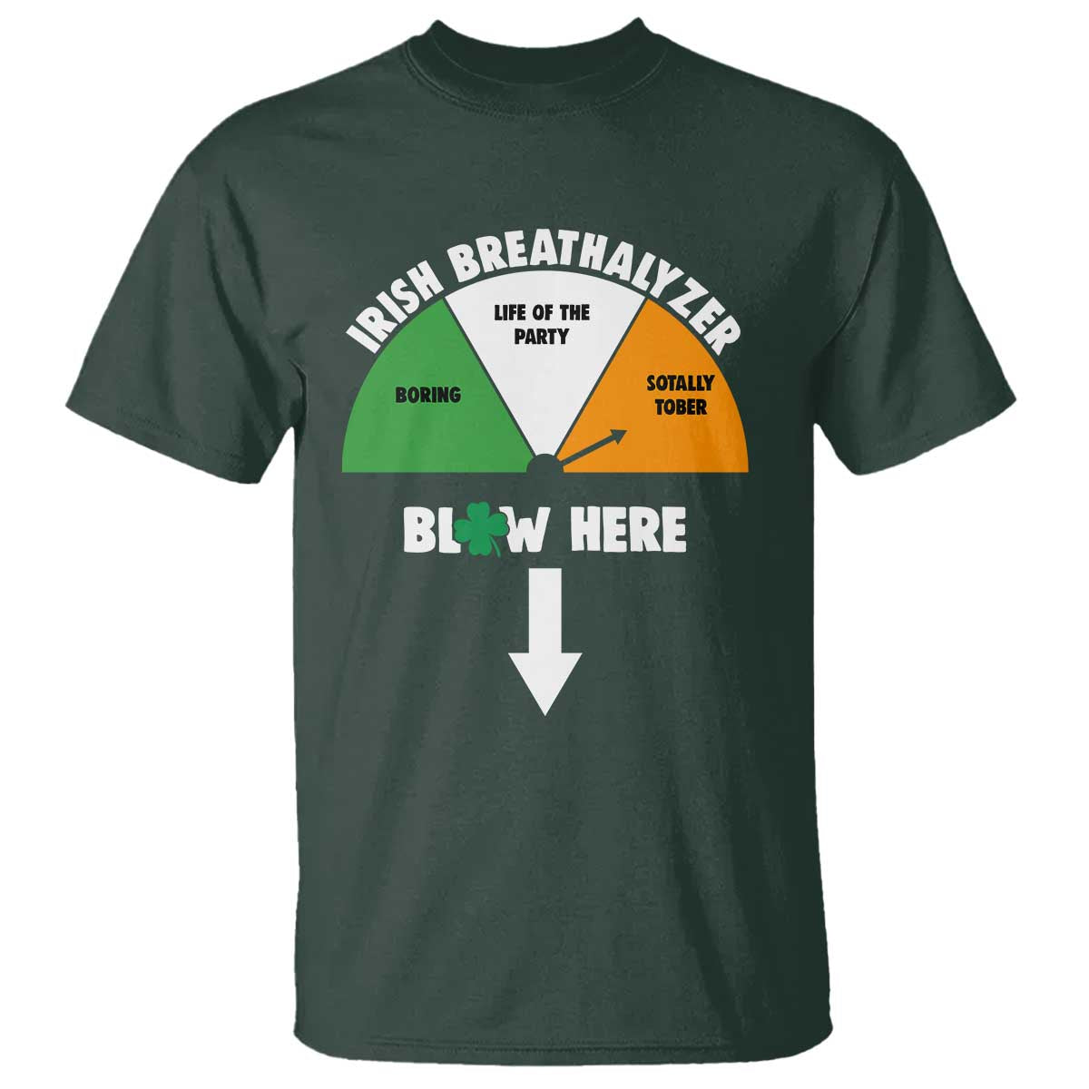 Irish Breathalyzer Blow Here Funny Drinking Gauge T Shirt St Patricks Day Party Offensive Adult Humor TS02 Dark Forest Green Print Your Wear