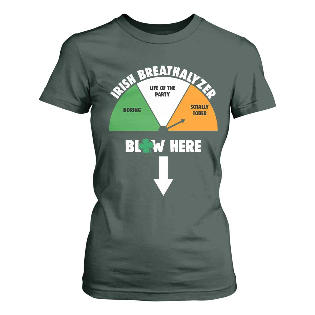 Irish Breathalyzer Blow Here Funny Drinking Gauge T Shirt For Women St Patricks Day Party Offensive Adult Humor TS02 Dark Forest Green Print Your Wear