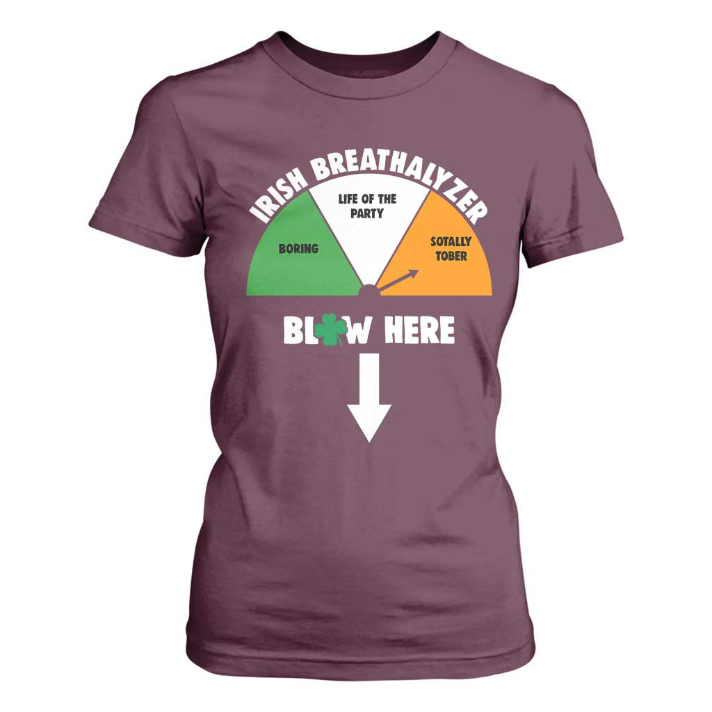 Irish Breathalyzer Blow Here Funny Drinking Gauge T Shirt For Women St Patricks Day Party Offensive Adult Humor TS02 Maroon Print Your Wear