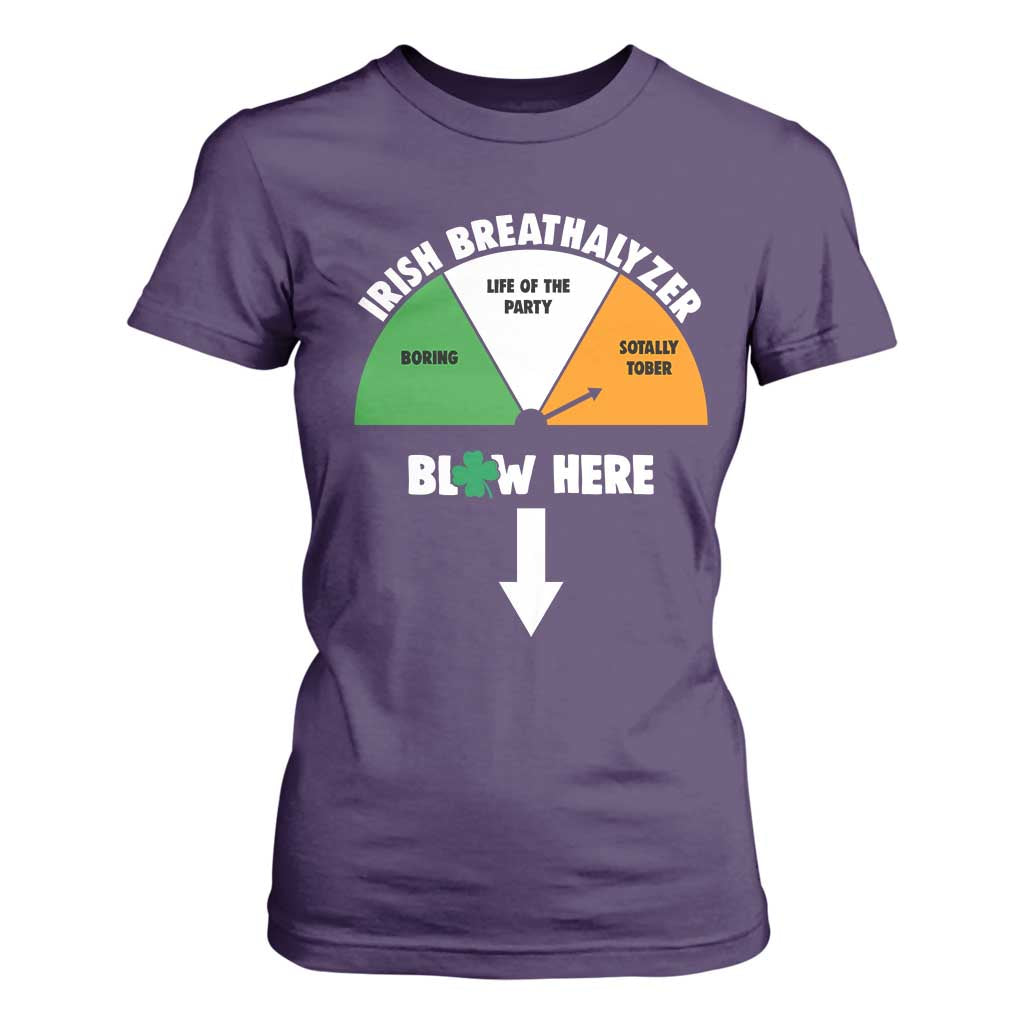 Irish Breathalyzer Blow Here Funny Drinking Gauge T Shirt For Women St Patricks Day Party Offensive Adult Humor TS02 Purple Print Your Wear