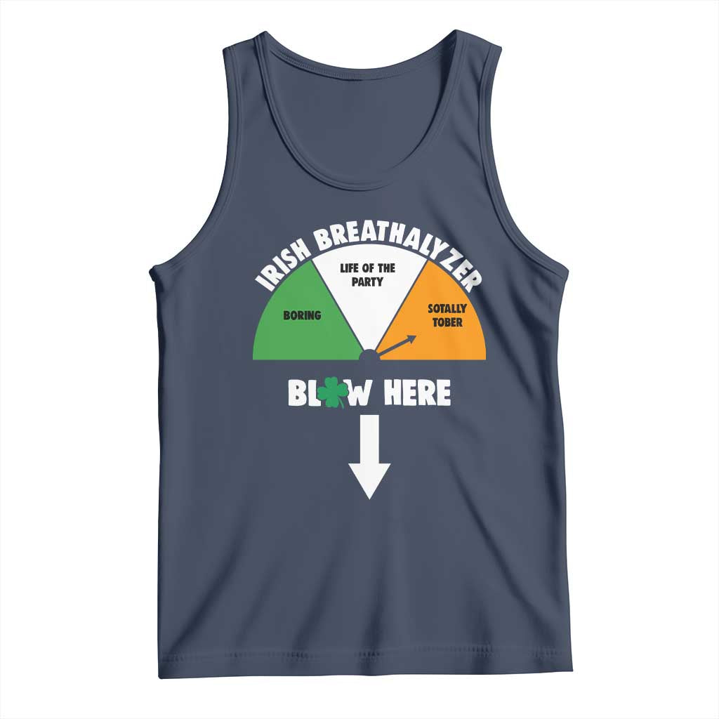 Irish Breathalyzer Blow Here Funny Drinking Gauge Tank Top St Patricks Day Party Offensive Adult Humor TS02 Navy Print Your Wear