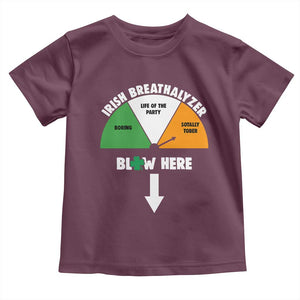Irish Breathalyzer Blow Here Funny Drinking Gauge Toddler T Shirt St Patricks Day Party Offensive Adult Humor TS02 Maroon Print Your Wear