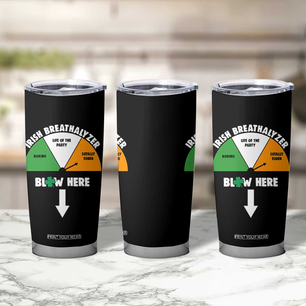 Irish Breathalyzer Blow Here Funny Drinking Gauge Tumbler Cup St Patricks Day Party Offensive Adult Humor TS02 Print Your Wear