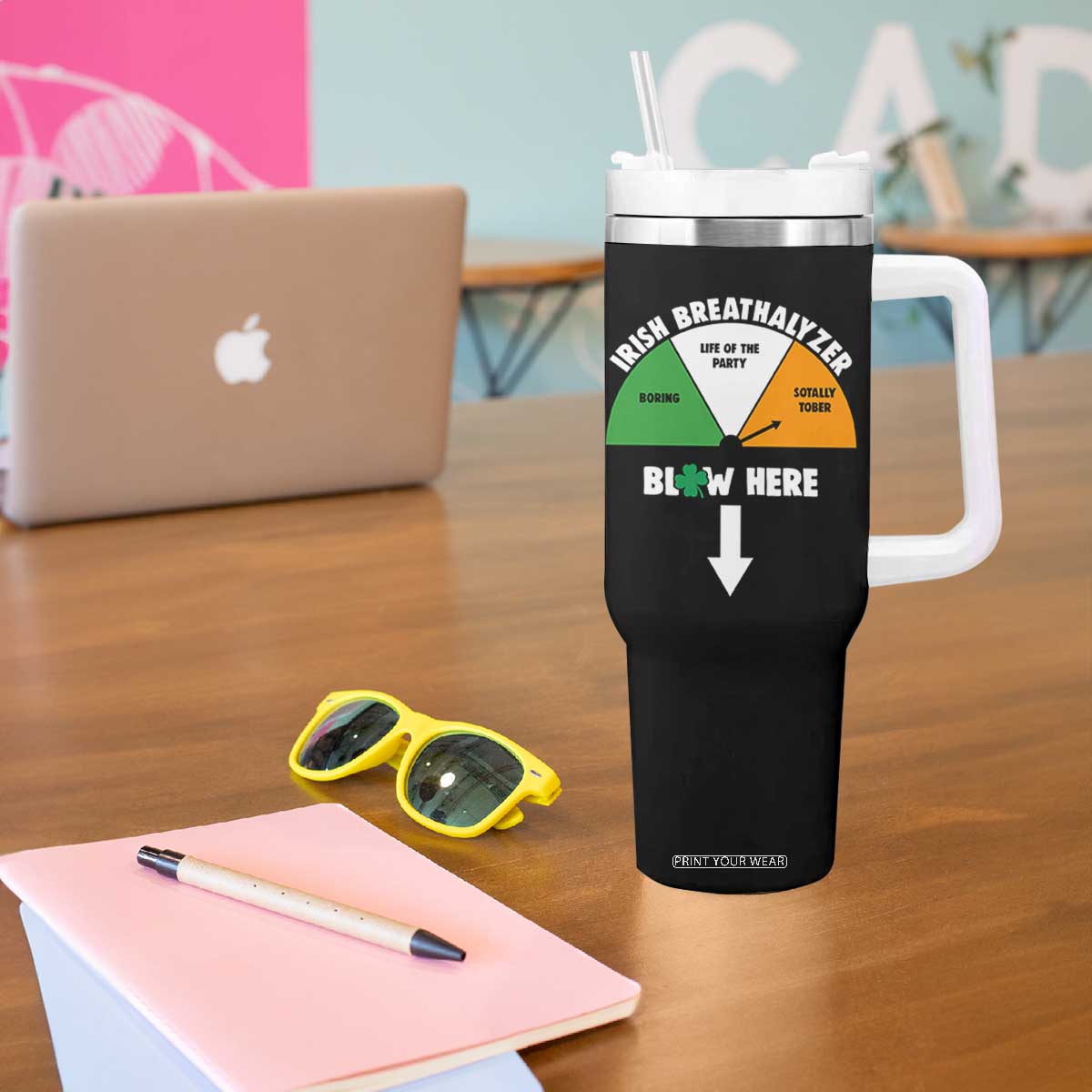 Irish Breathalyzer Blow Here Funny Drinking Gauge Tumbler With Handle St Patricks Day Party Offensive Adult Humor TS02 Print Your Wear