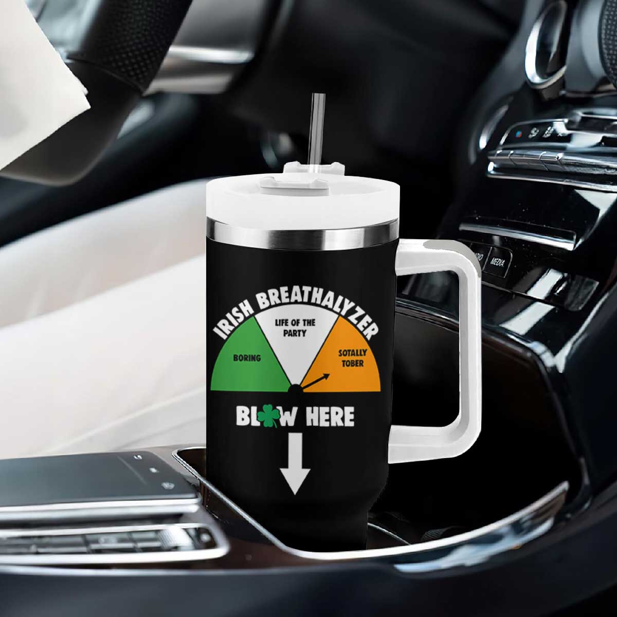 Irish Breathalyzer Blow Here Funny Drinking Gauge Tumbler With Handle St Patricks Day Party Offensive Adult Humor TS02 Print Your Wear