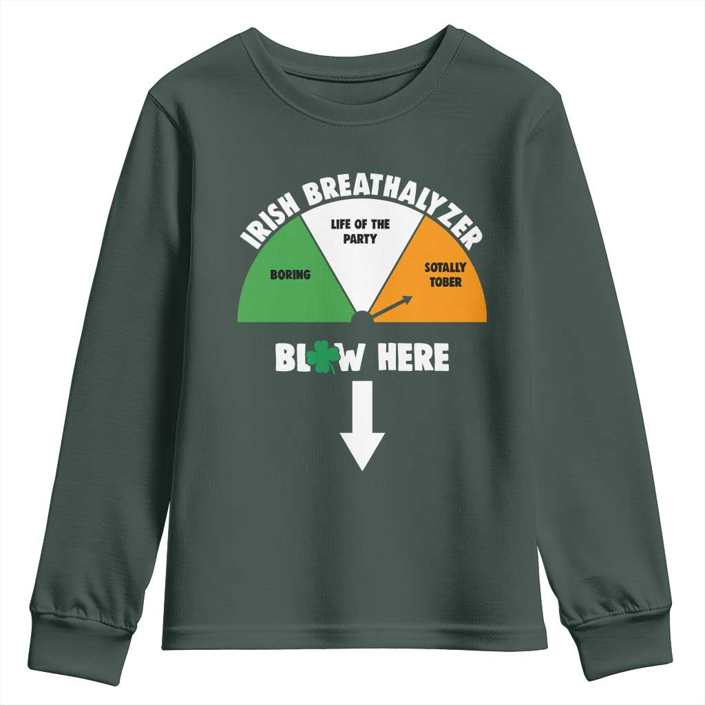 Irish Breathalyzer Blow Here Funny Drinking Gauge Youth Sweatshirt St Patricks Day Party Offensive Adult Humor TS02 Dark Forest Green Print Your Wear