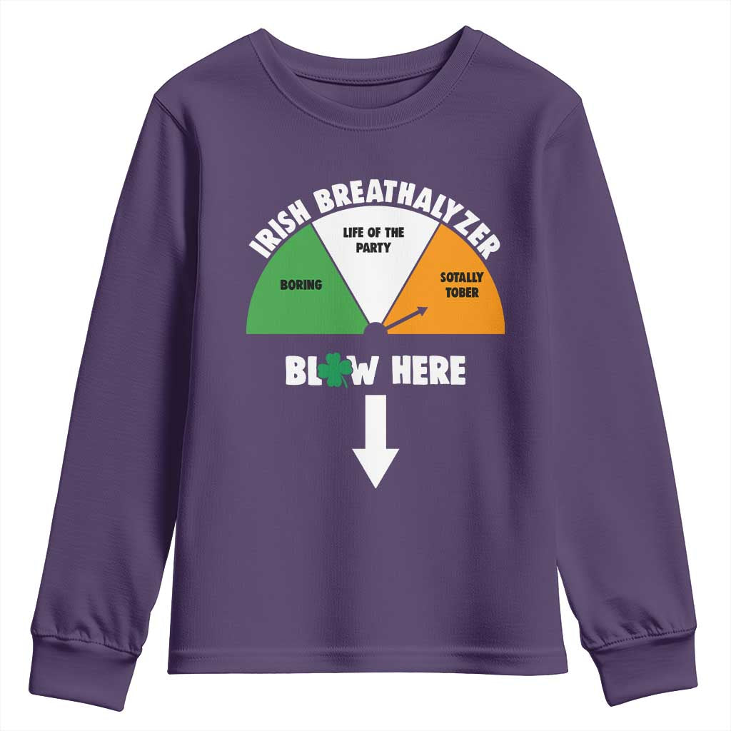 Irish Breathalyzer Blow Here Funny Drinking Gauge Youth Sweatshirt St Patricks Day Party Offensive Adult Humor TS02 Purple Print Your Wear