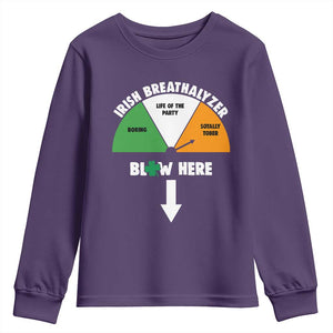 Irish Breathalyzer Blow Here Funny Drinking Gauge Youth Sweatshirt St Patricks Day Party Offensive Adult Humor TS02 Purple Print Your Wear