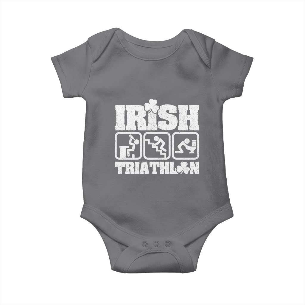 Irish Triathlon Funny Drinking Challenge Baby Onesie St Patricks Day Beer Party Humor TS02 Charcoal Print Your Wear