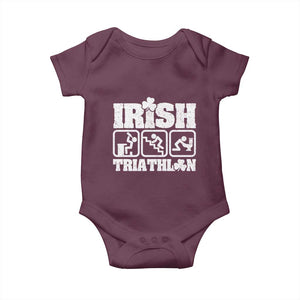 Irish Triathlon Funny Drinking Challenge Baby Onesie St Patricks Day Beer Party Humor TS02 Maroon Print Your Wear