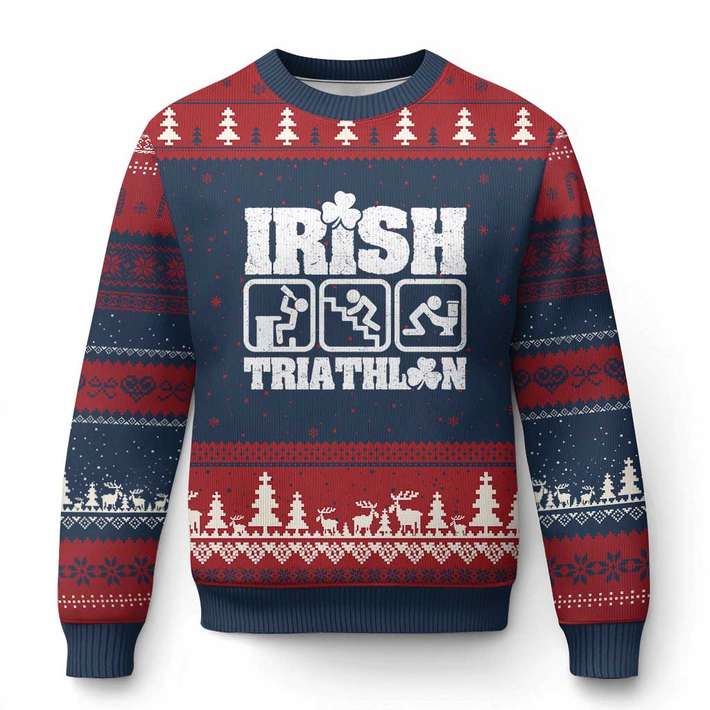 Irish Triathlon Funny Drinking Challenge Ugly Christmas Sweater St Patricks Day Beer Party Humor TS02 Navy Red Print Your Wear