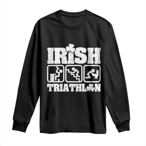 Irish Triathlon Funny Drinking Challenge Long Sleeve Shirt St Patricks Day Beer Party Humor TS02 Black Print Your Wear