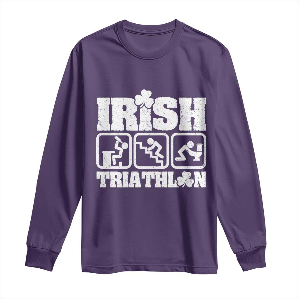 Irish Triathlon Funny Drinking Challenge Long Sleeve Shirt St Patricks Day Beer Party Humor TS02 Purple Print Your Wear