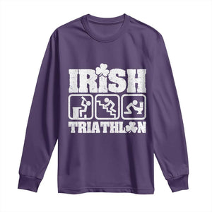 Irish Triathlon Funny Drinking Challenge Long Sleeve Shirt St Patricks Day Beer Party Humor TS02 Purple Print Your Wear