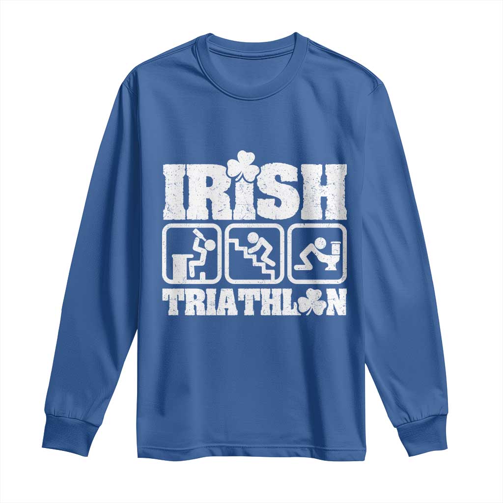 Irish Triathlon Funny Drinking Challenge Long Sleeve Shirt St Patricks Day Beer Party Humor TS02 Royal Blue Print Your Wear