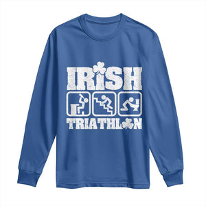 Irish Triathlon Funny Drinking Challenge Long Sleeve Shirt St Patricks Day Beer Party Humor TS02 Royal Blue Print Your Wear