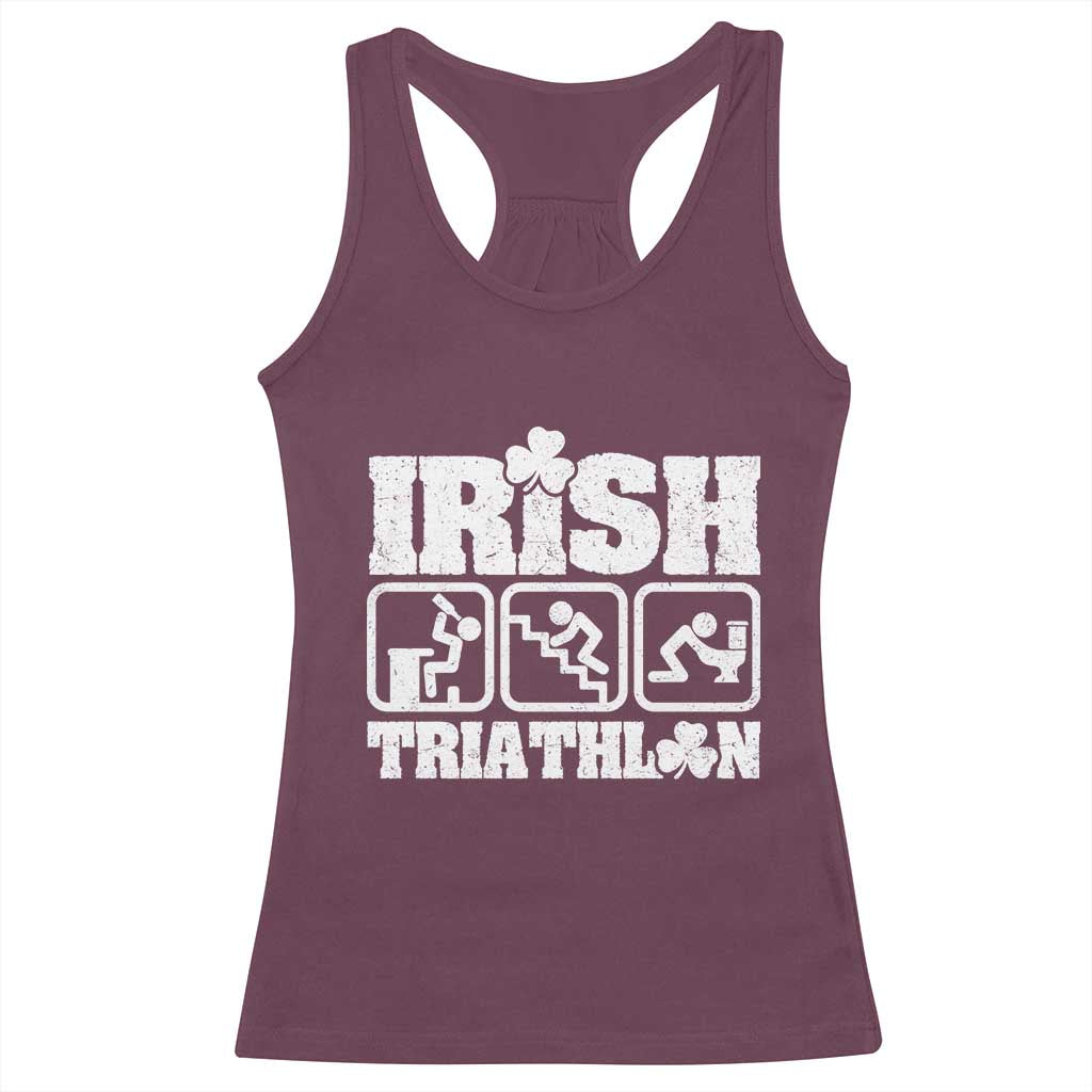Irish Triathlon Funny Drinking Challenge Racerback Tank Top St Patricks Day Beer Party Humor TS02 Maroon Print Your Wear