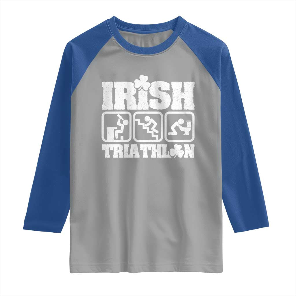 Irish Triathlon Funny Drinking Challenge Raglan Shirt St Patricks Day Beer Party Humor TS02 Sport Gray Royal Print Your Wear