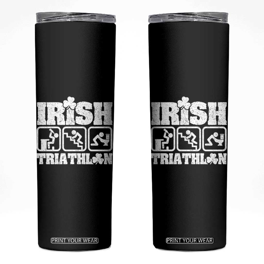 Irish Triathlon Funny Drinking Challenge Skinny Tumbler St Patricks Day Beer Party Humor TS02 Black Print Your Wear