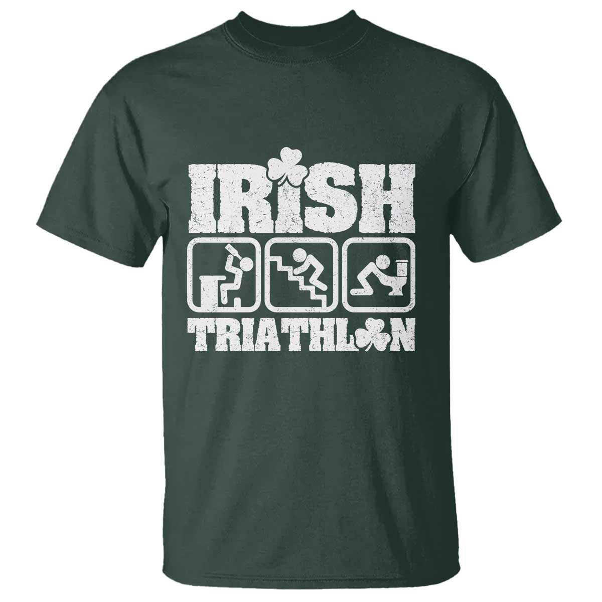 Irish Triathlon Funny Drinking Challenge T Shirt St Patricks Day Beer Party Humor TS02 Dark Forest Green Print Your Wear