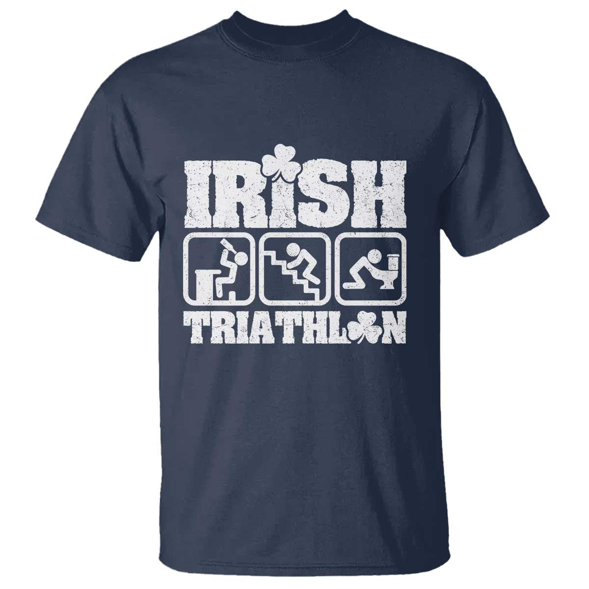 Irish Triathlon Funny Drinking Challenge T Shirt St Patricks Day Beer Party Humor TS02 Navy Print Your Wear