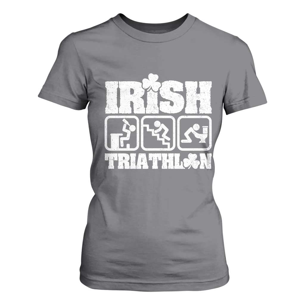 Irish Triathlon Funny Drinking Challenge T Shirt For Women St Patricks Day Beer Party Humor TS02 Charcoal Print Your Wear