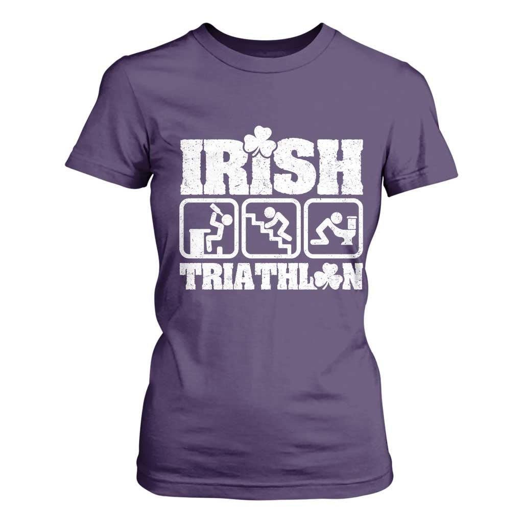 Irish Triathlon Funny Drinking Challenge T Shirt For Women St Patricks Day Beer Party Humor TS02 Purple Print Your Wear