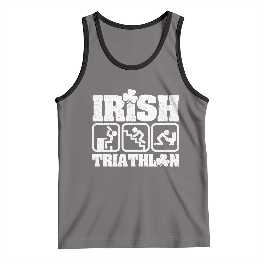 Irish Triathlon Funny Drinking Challenge Tank Top St Patricks Day Beer Party Humor TS02 Deep Heather Black Print Your Wear