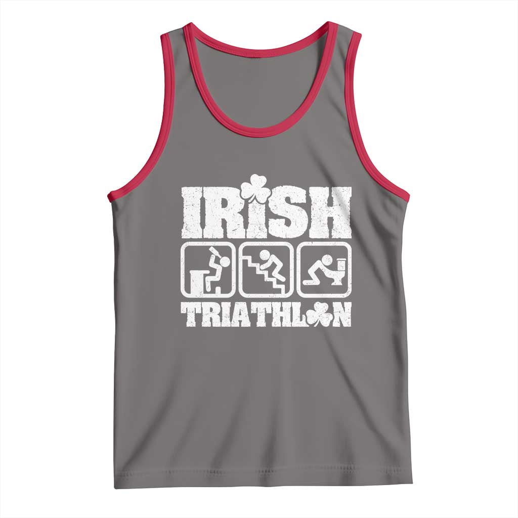 Irish Triathlon Funny Drinking Challenge Tank Top St Patricks Day Beer Party Humor TS02 Deep Heather Red Print Your Wear