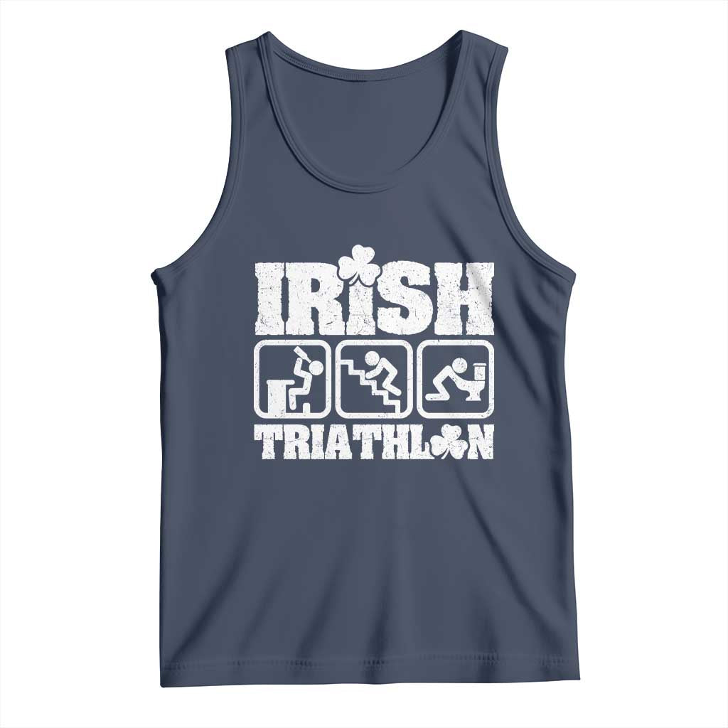 Irish Triathlon Funny Drinking Challenge Tank Top St Patricks Day Beer Party Humor TS02 Navy Print Your Wear