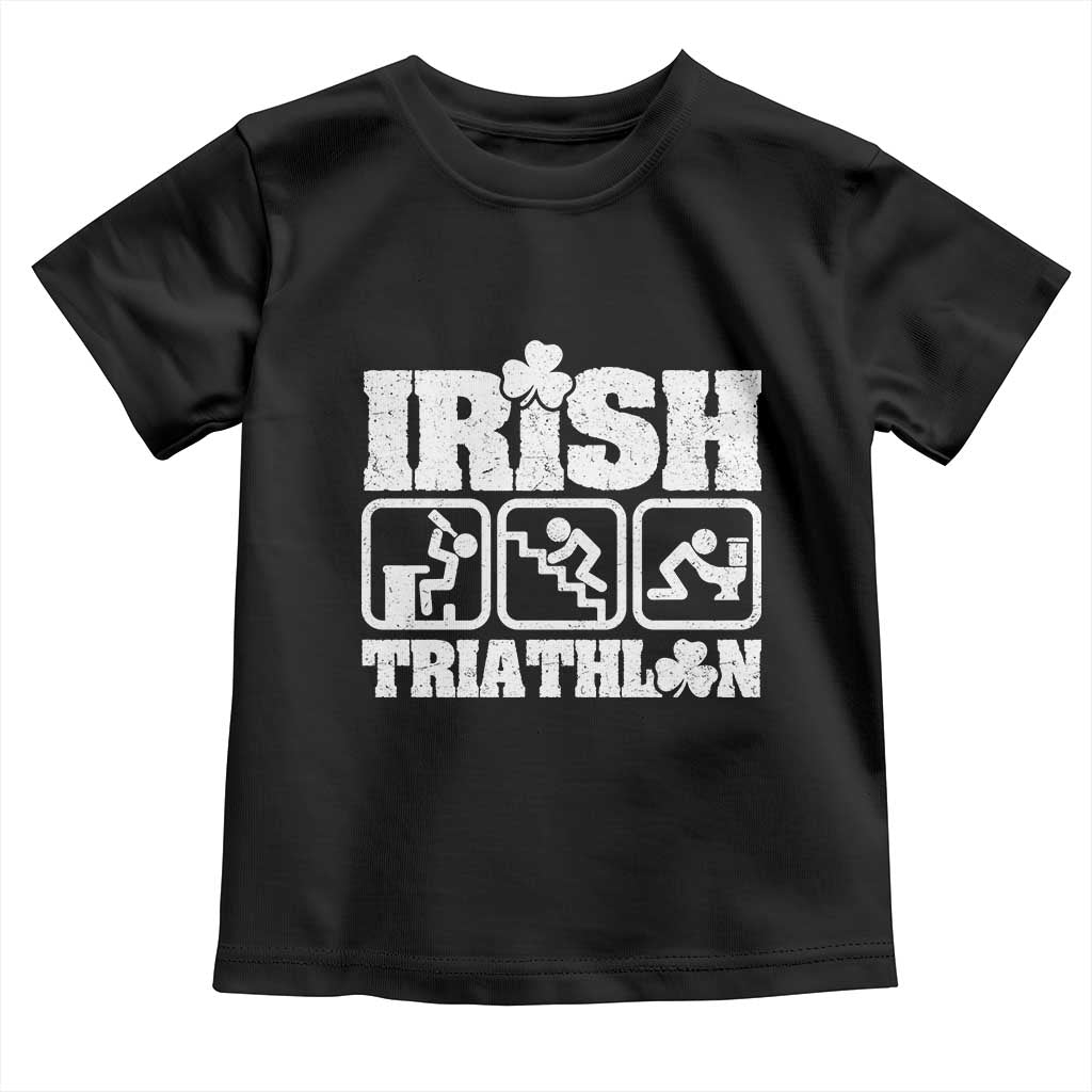 Irish Triathlon Funny Drinking Challenge Toddler T Shirt St Patricks Day Beer Party Humor TS02 Black Print Your Wear