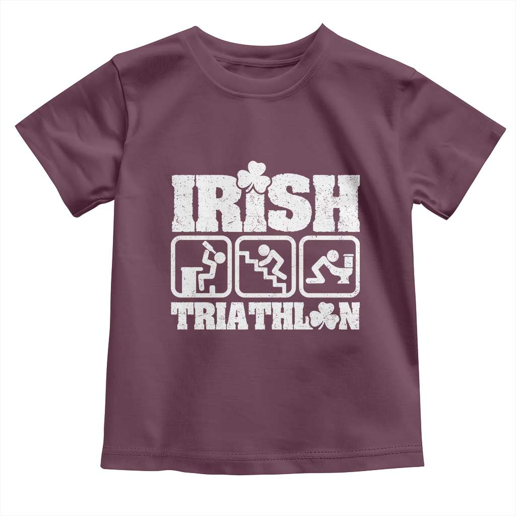 Irish Triathlon Funny Drinking Challenge Toddler T Shirt St Patricks Day Beer Party Humor TS02 Maroon Print Your Wear