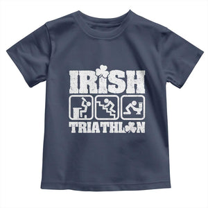 Irish Triathlon Funny Drinking Challenge Toddler T Shirt St Patricks Day Beer Party Humor TS02 Navy Print Your Wear